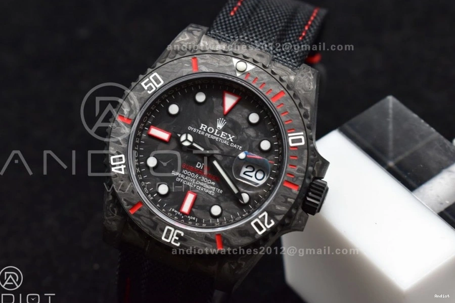 Nylon VSF Carbon Submariner VS3135 Edition Dial Best Black DIW on Red 1:1 Black Strap 0208